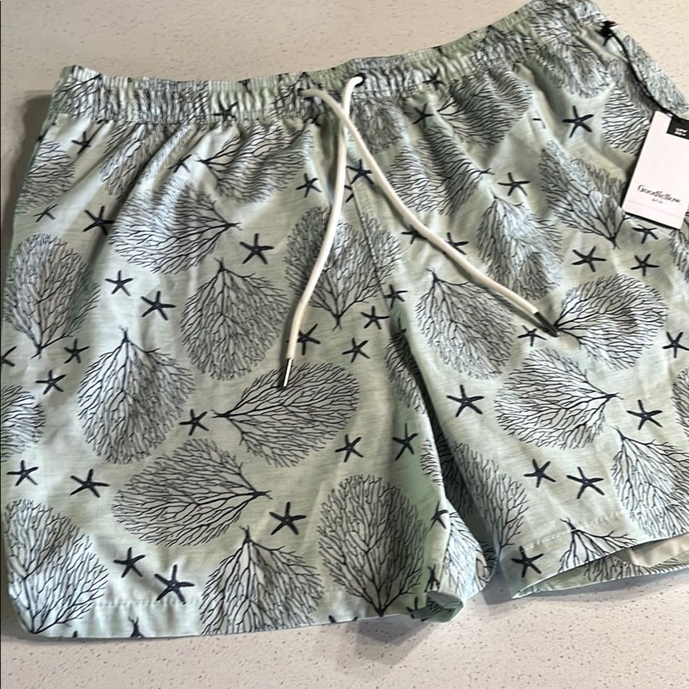 NWT Goodfellow & Co Green Swim Trunks Elastic Waistband Size L